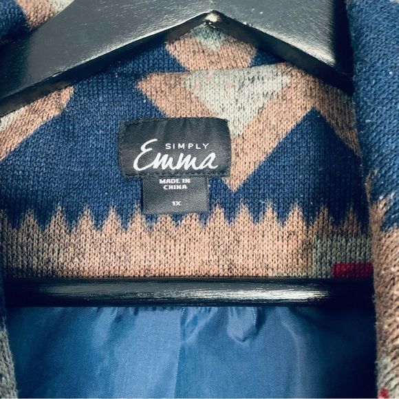 SIMPLY Emma Western Boho Aztec Tribal Print Sweater Winter Coat | Size: 1X - Picture 6 of 6